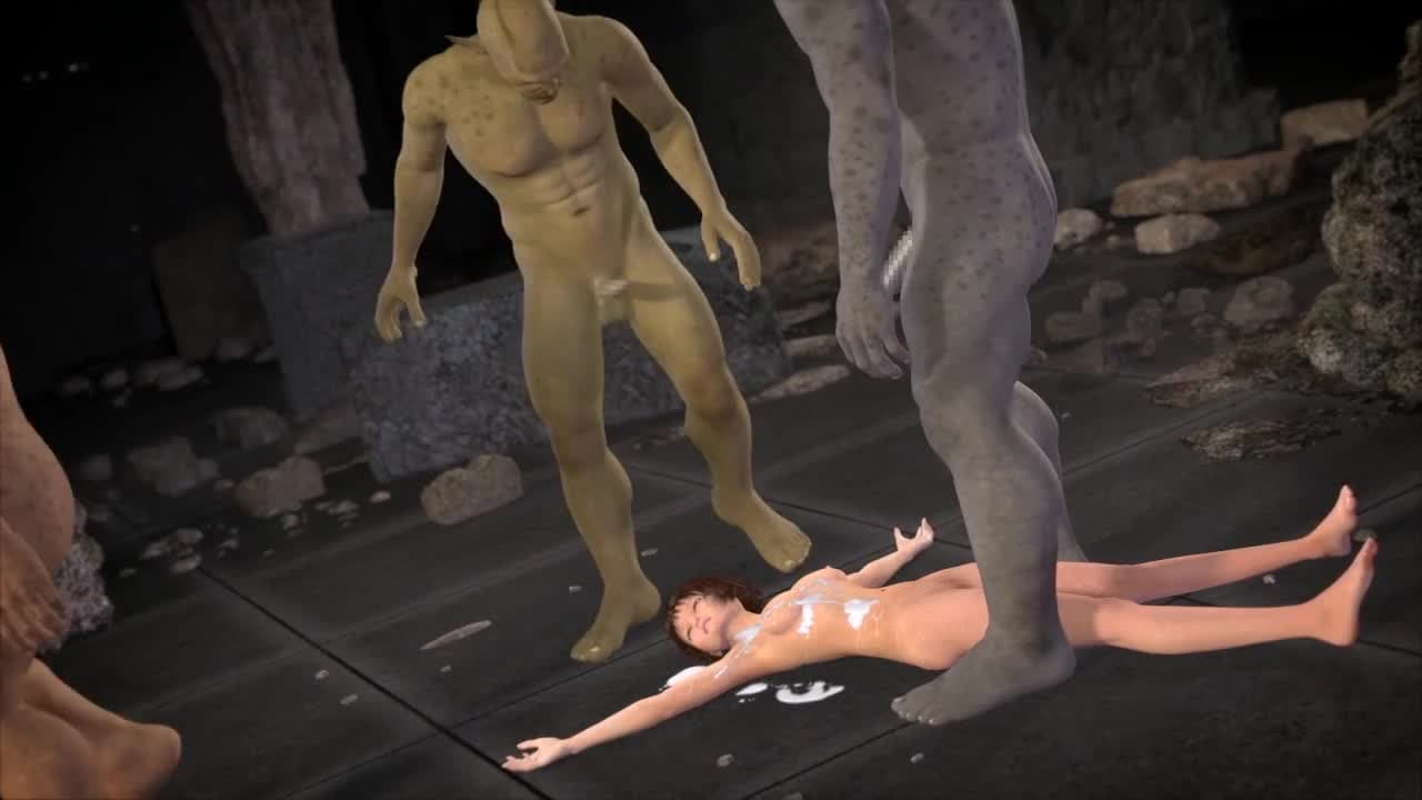 Slut in a threesome with two trolls