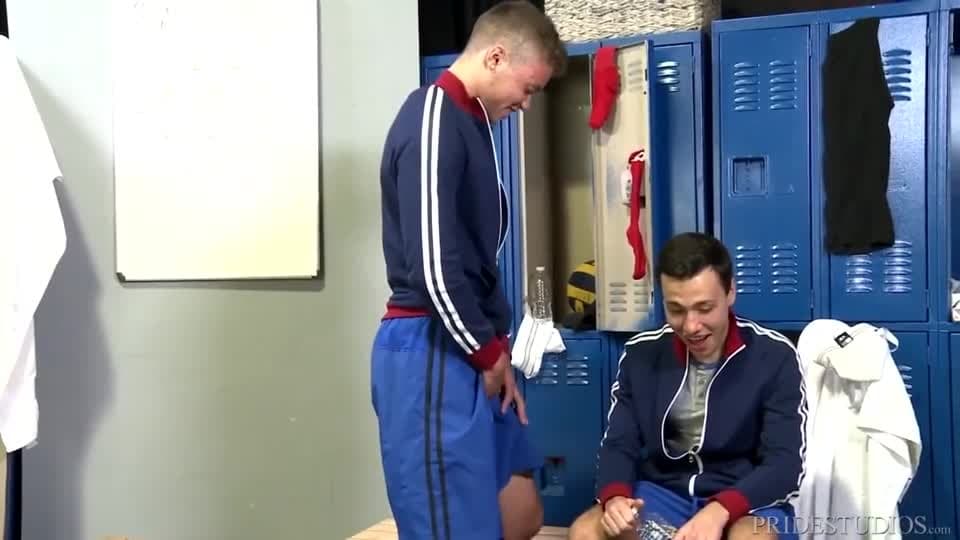 Ass fucking in the locker room is what we see